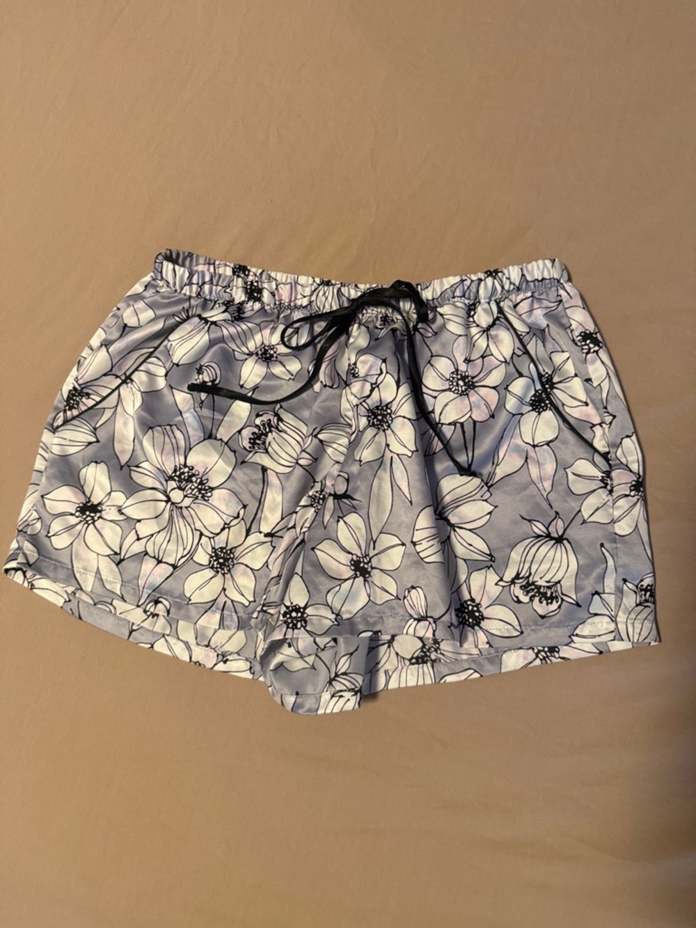 Floral Drawstring Lounge Shorts - Light Blue & White